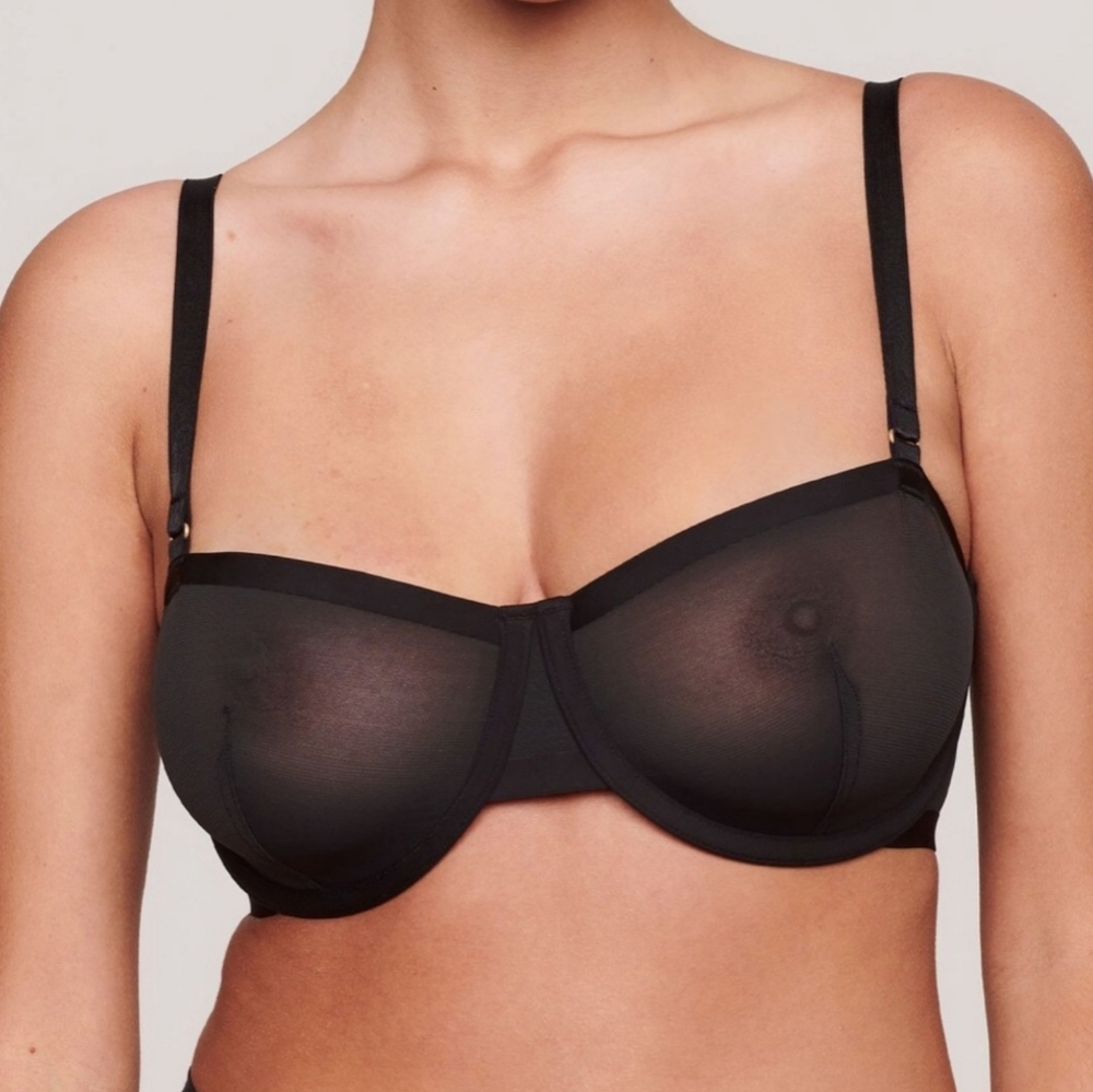 New CUUP Balconette Sheer Mesh Black Bra Size 38G